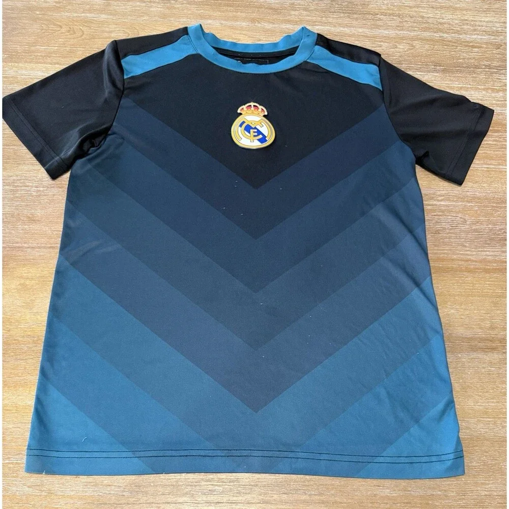 Real Madrid CF Soccer Training Jersey Youth Size Large Black Blue Shirt
